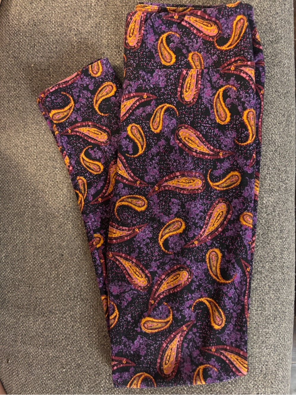 LuLaRoe Kids Purple Leggings with Orange Paisley Print